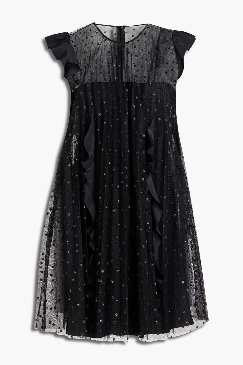 Redvalentino Woman Pleated Glittered Tulle Mini Dress Black Size 42