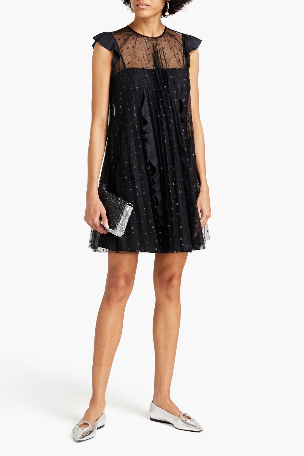 REDVALENTINO Pleated glittered tulle mini dress