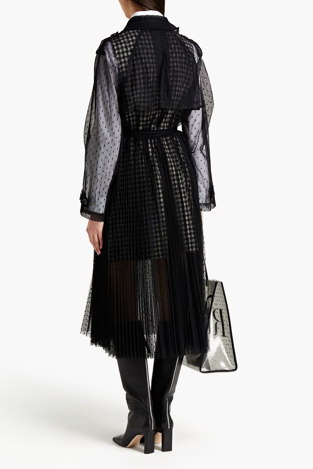 REDVALENTINO Double-breasted pleated point d'esprit trench coat