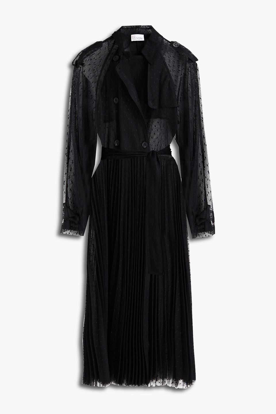 Redvalentino Woman Double-breasted Pleated Point D'esprit Trench Coat Black Size 46