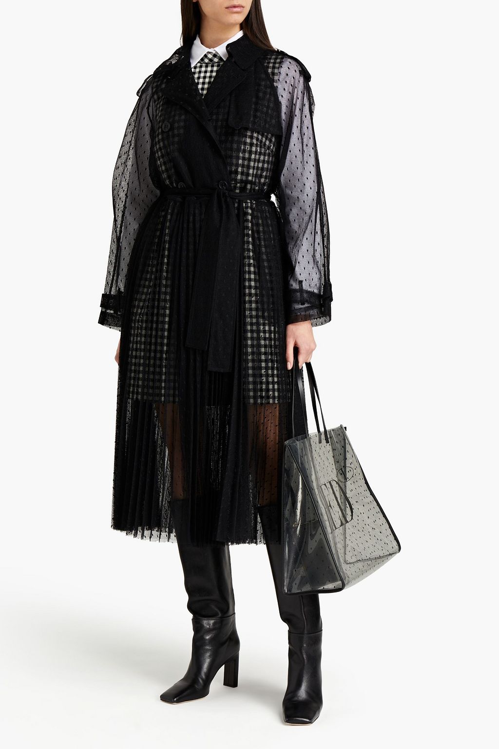 REDVALENTINO Double-breasted pleated point d'esprit trench coat
