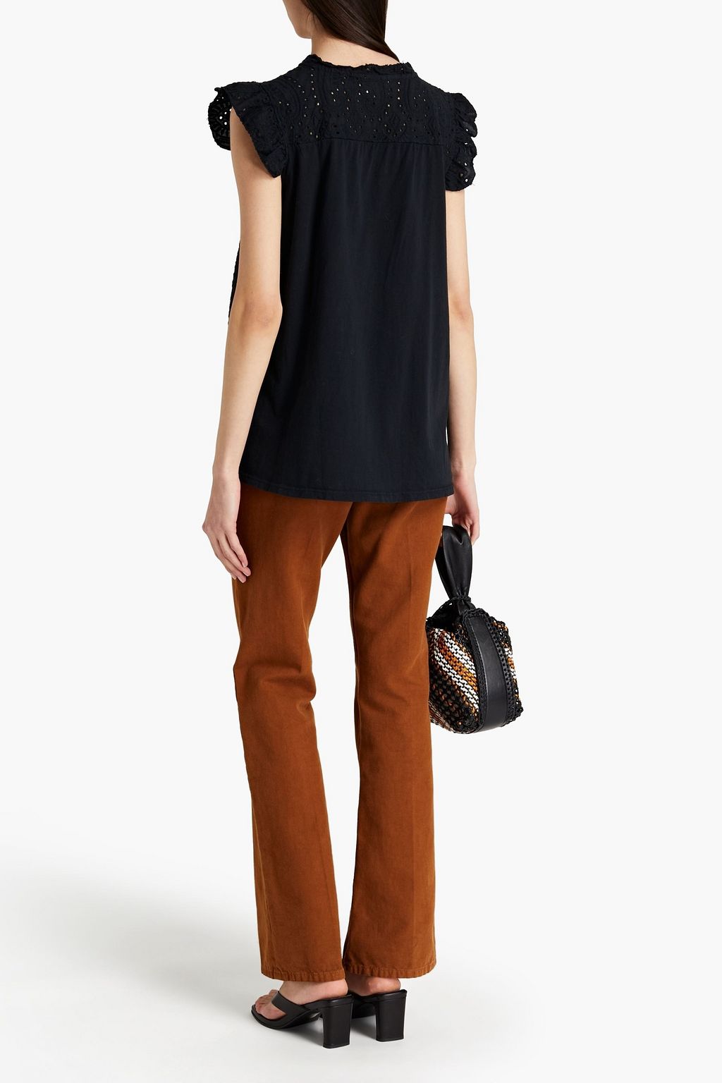CHARLI Lucie jersey-paneled broderie anglaise cotton top