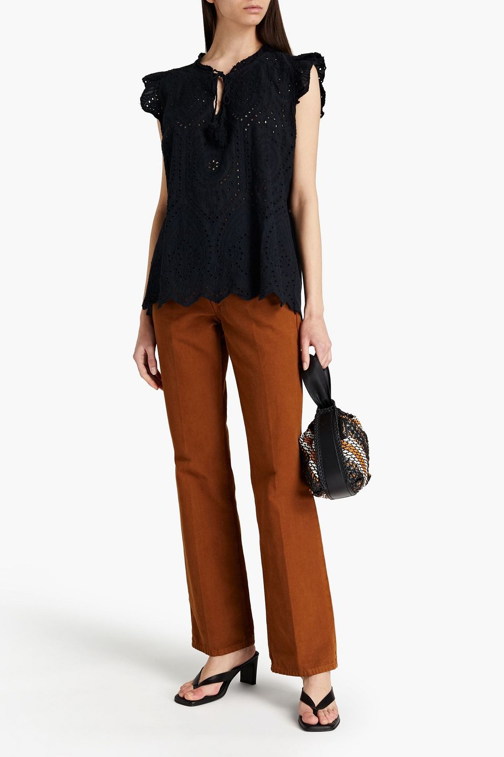 CHARLI Lucie jersey-paneled broderie anglaise cotton top