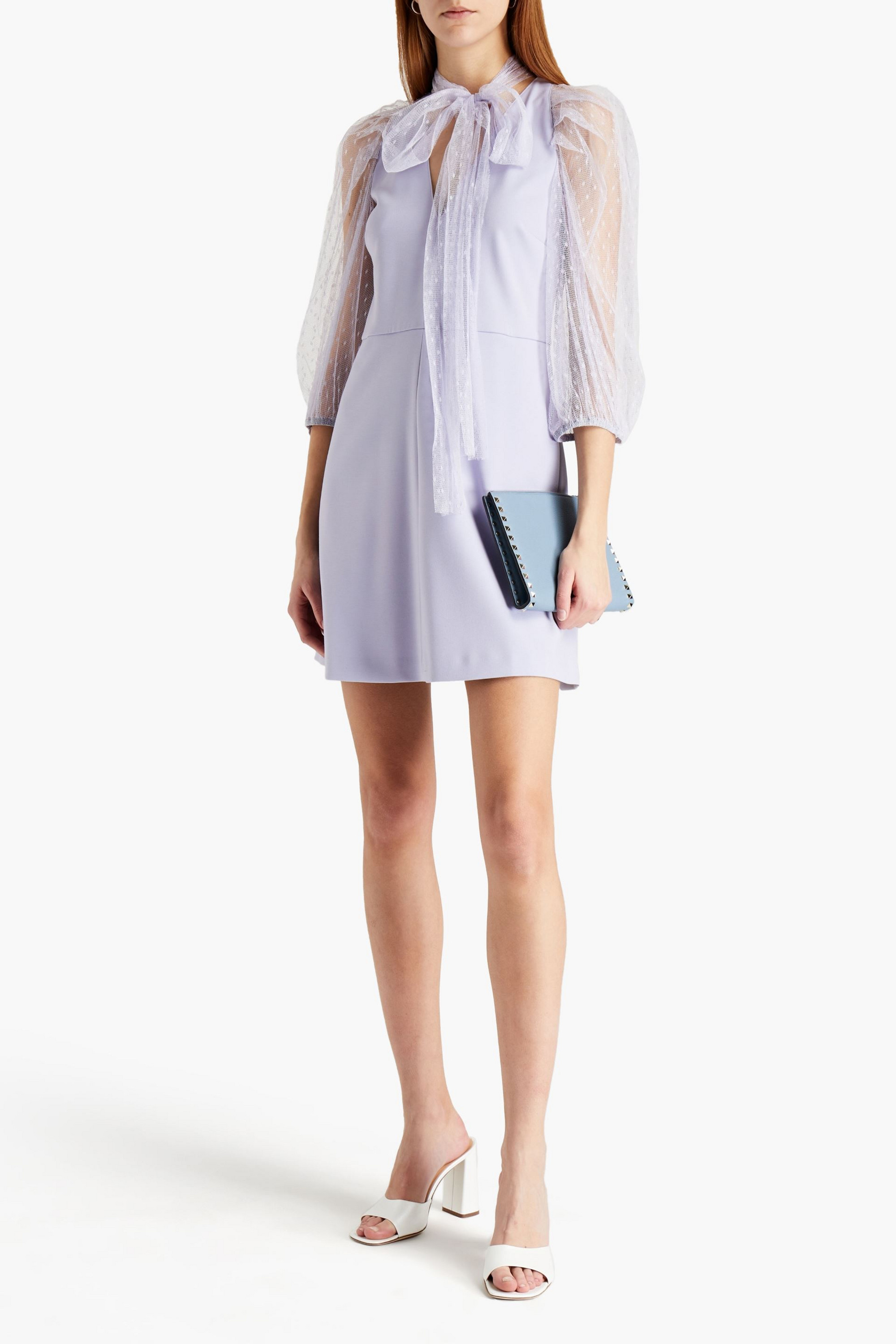 REDValentino Pussy-bow point d'esprit-paneled crepe mini dress