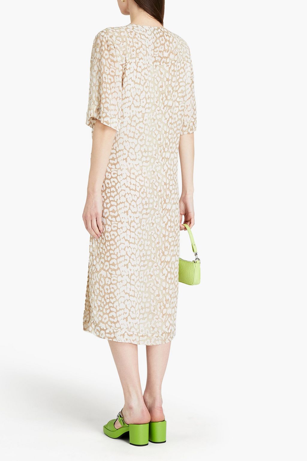 GANNI Leopard-print crepe midi wrap dress