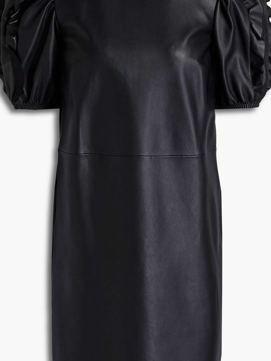 ruffle-trimmed leather mini dress