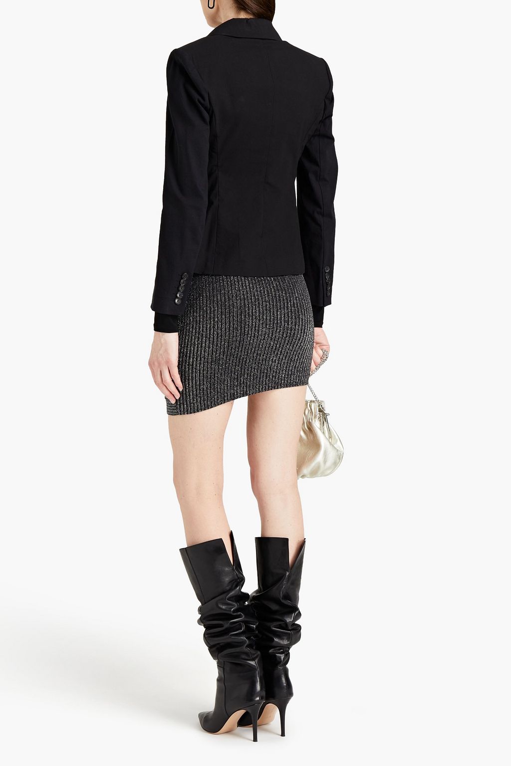 IRO Lith ruched metallic knitted mini skirt