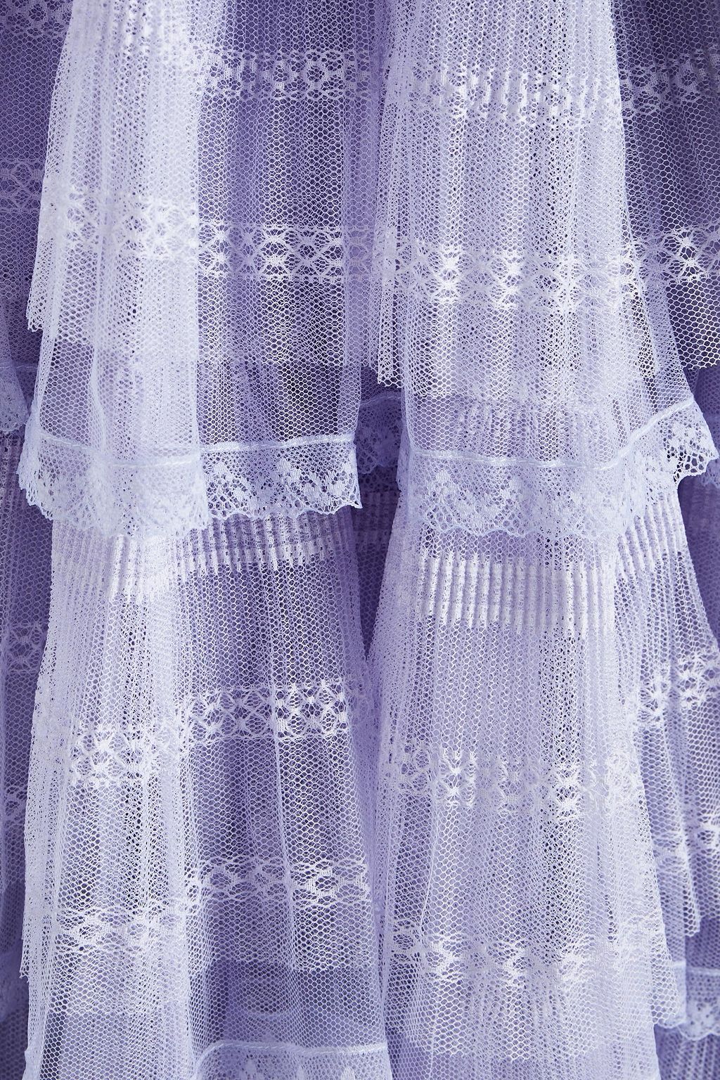 REDVALENTINO Tiered lace-trimmed tulle midi dress