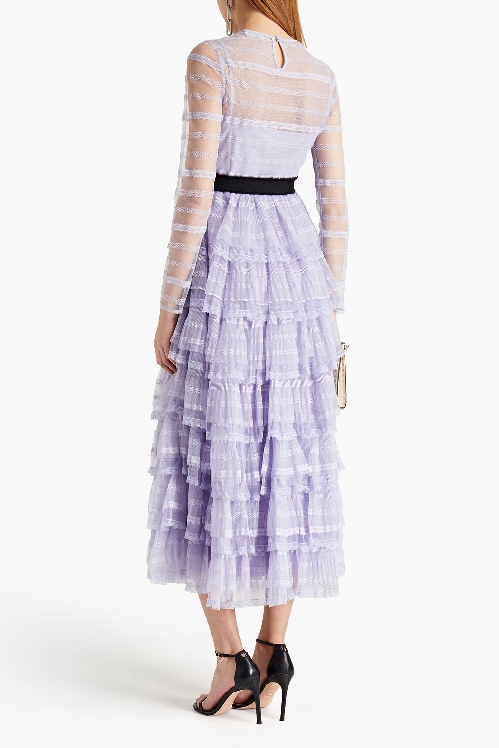 REDVALENTINO Tiered lace-trimmed tulle midi dress
