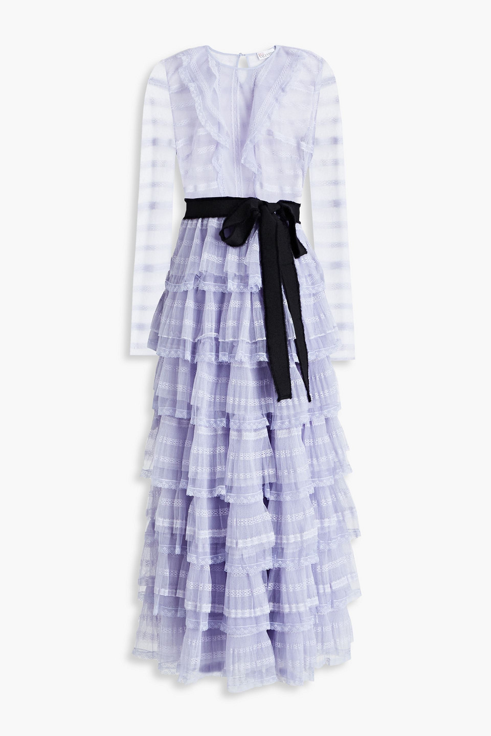 Redvalentino Woman Belted Tiered Ruffled Lace Midi Dress Lilac Size 42