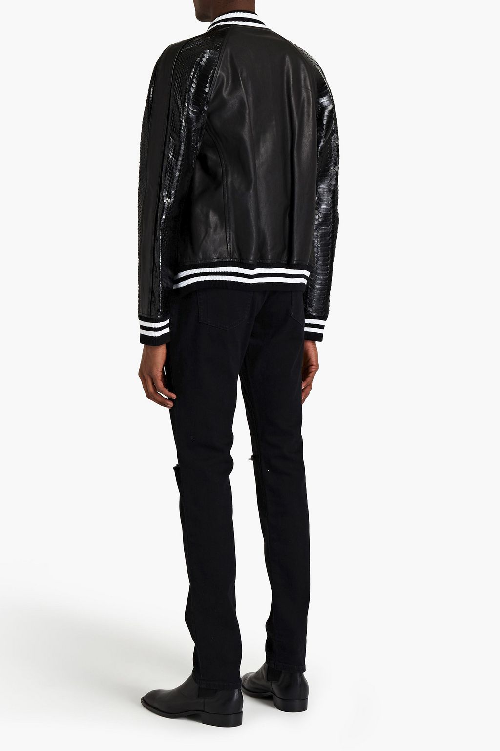 BALMAIN Bomberjacke aus Leder mit Pythonledereinsatz