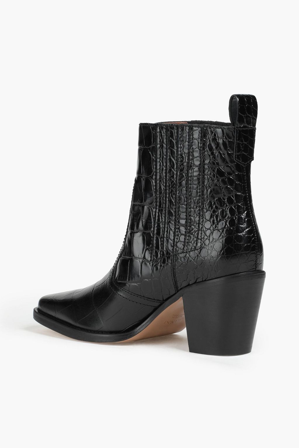GANNI Polished croc-effect leather ankle boots