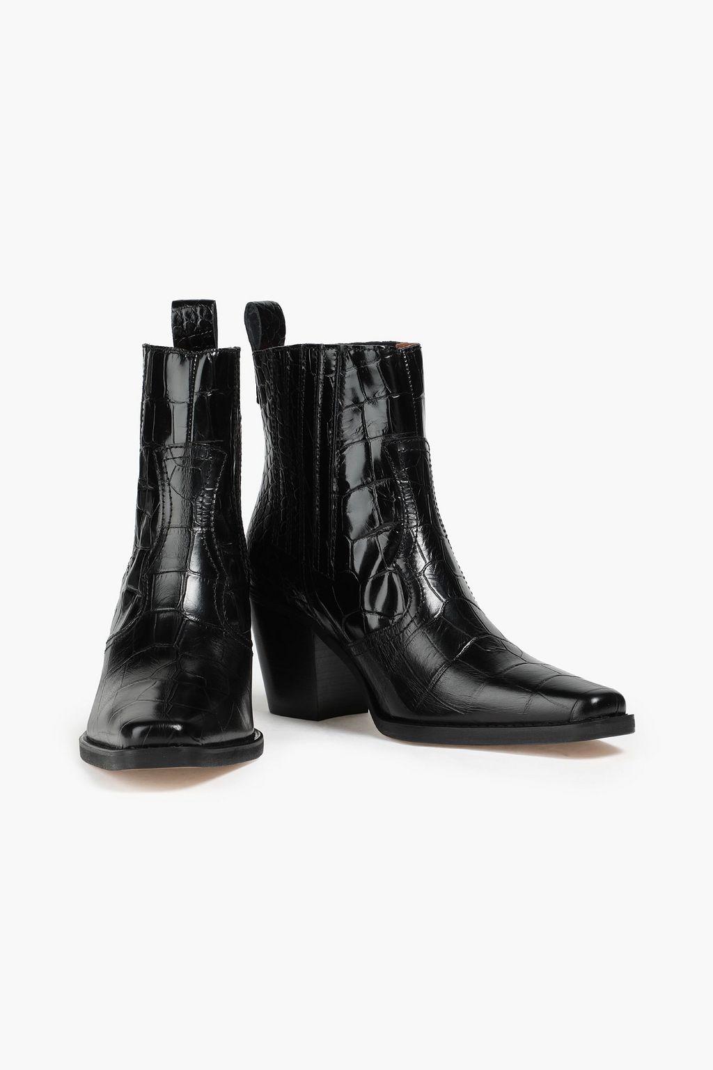 GANNI Polished croc-effect leather ankle boots