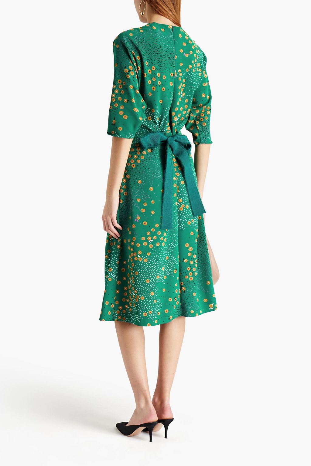REDVALENTINO Tie-back printed crepe midi dress