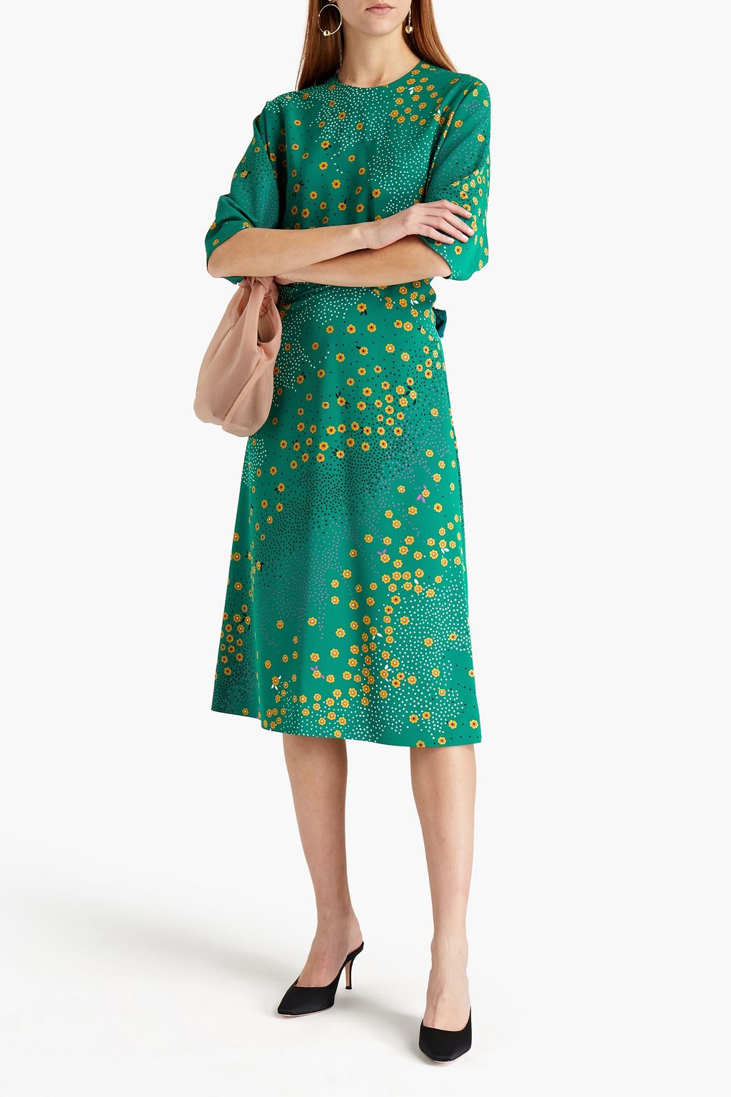 REDVALENTINO Tie-back printed crepe midi dress