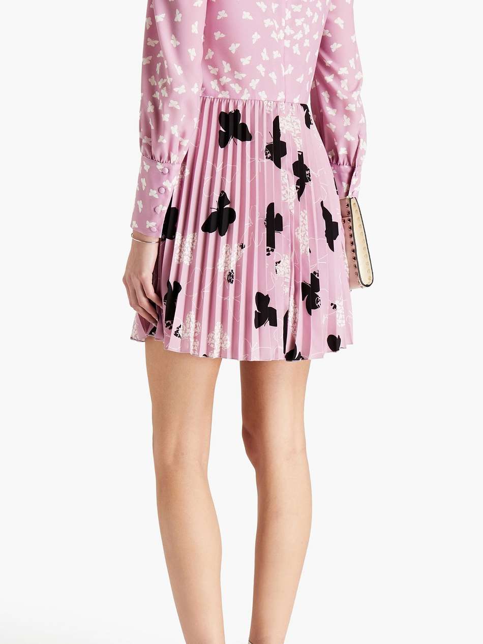 pleated printed crepe mini dress