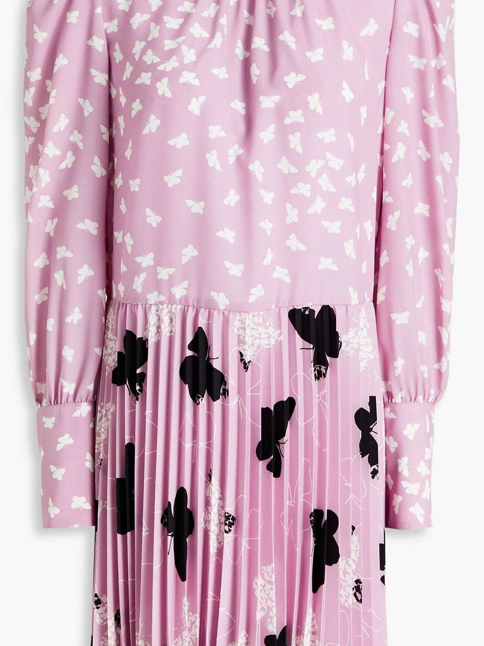 pleated printed crepe mini dress