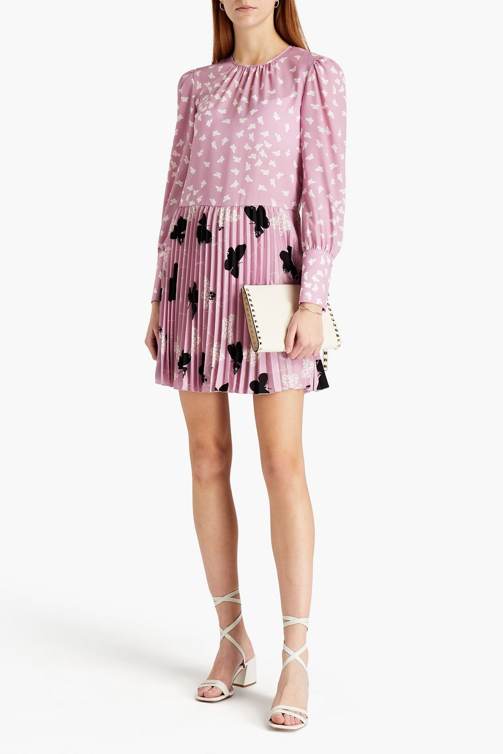 REDVALENTINO Pleated printed crepe mini dress