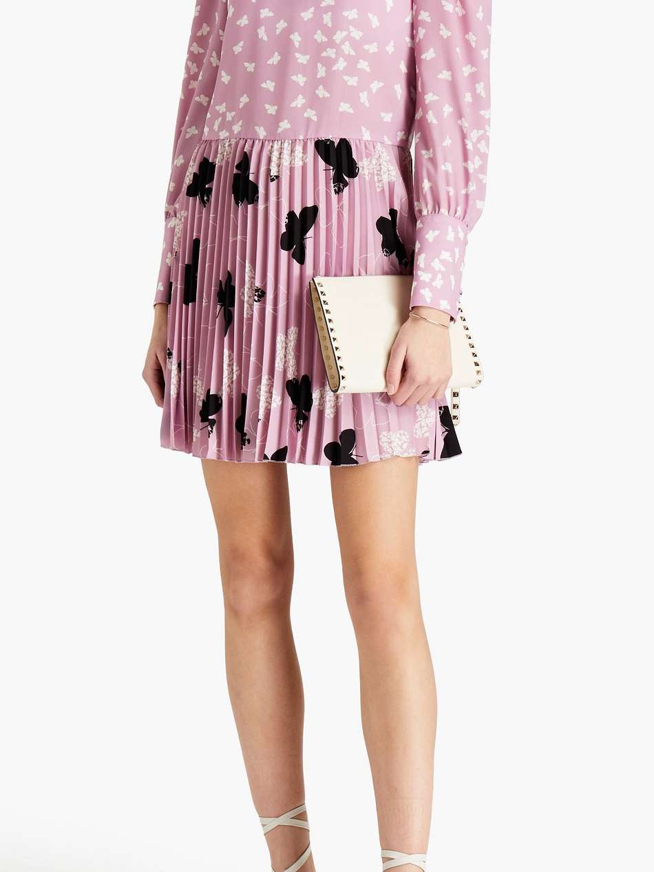pleated printed crepe mini dress