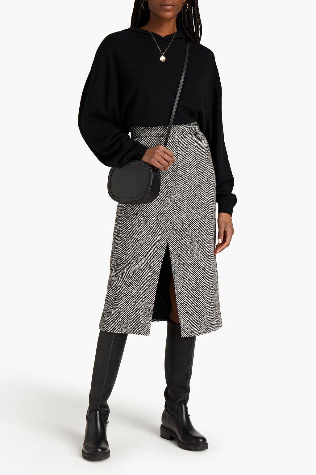 REDVALENTINO Herringbone tweed midi skirt
