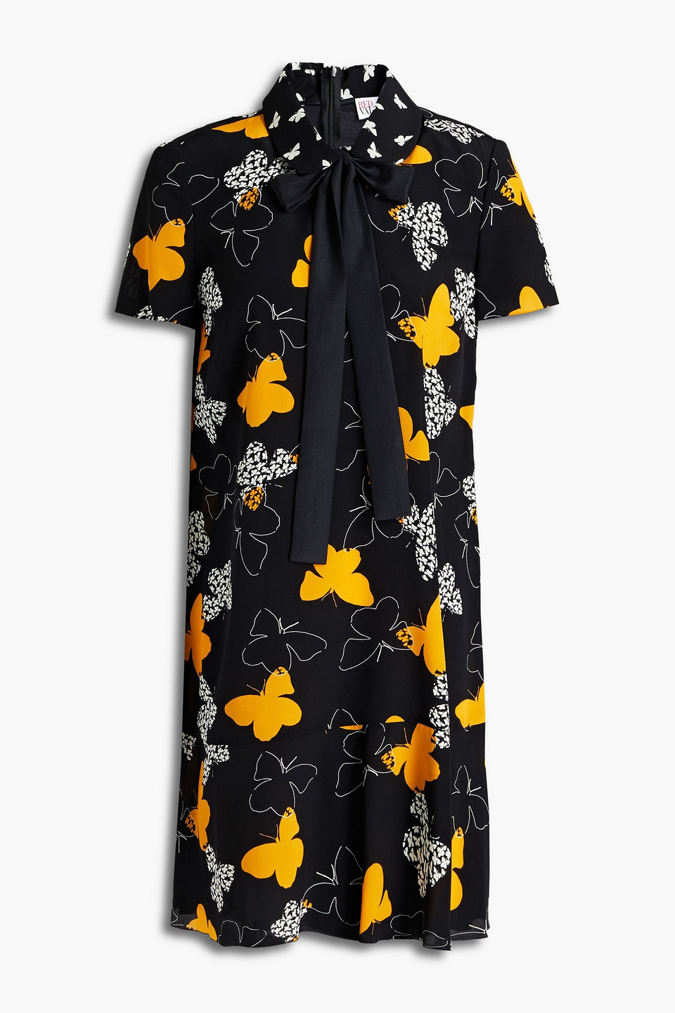 Redvalentino Woman Pussy-bow Printed Silk Mini Dress Black Size 40