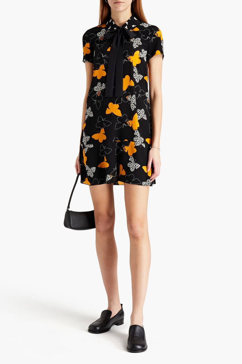 REDVALENTINO Pussy-bow printed silk mini dress