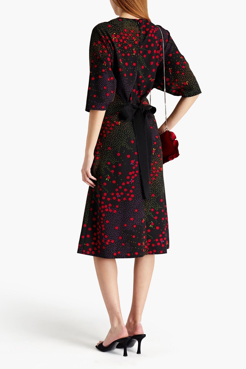 REDVALENTINO Tie-back printed crepe midi dress