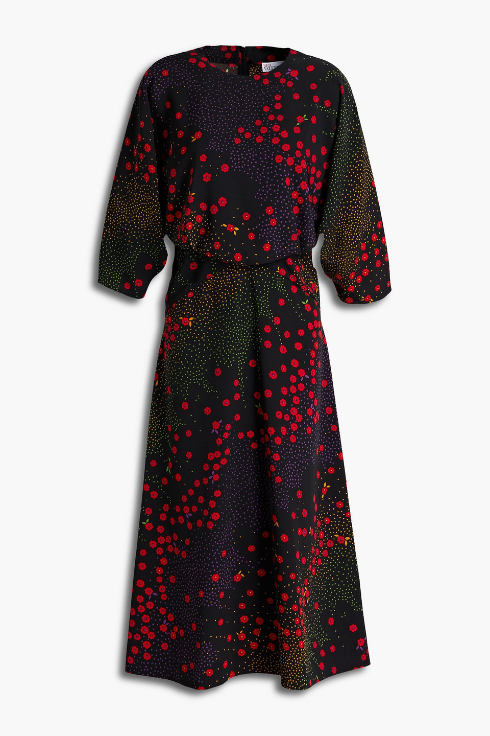 Redvalentino Woman Tie-back Printed Crepe Midi Dress Black Size 42