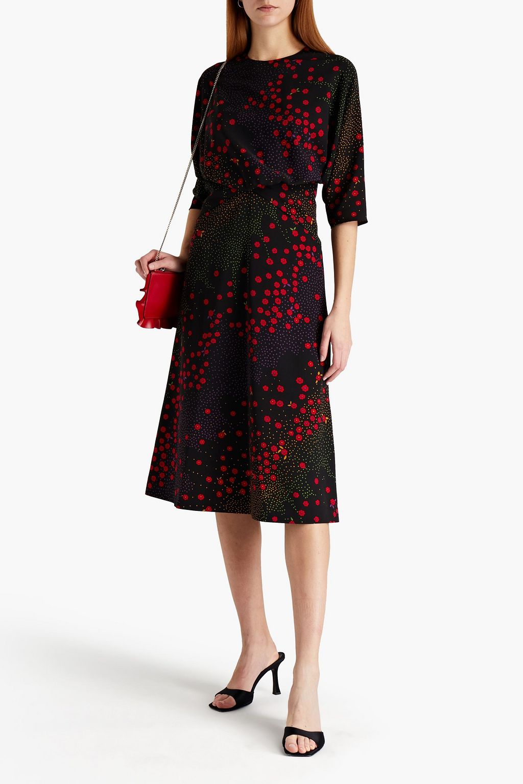 REDVALENTINO Tie-back printed crepe midi dress