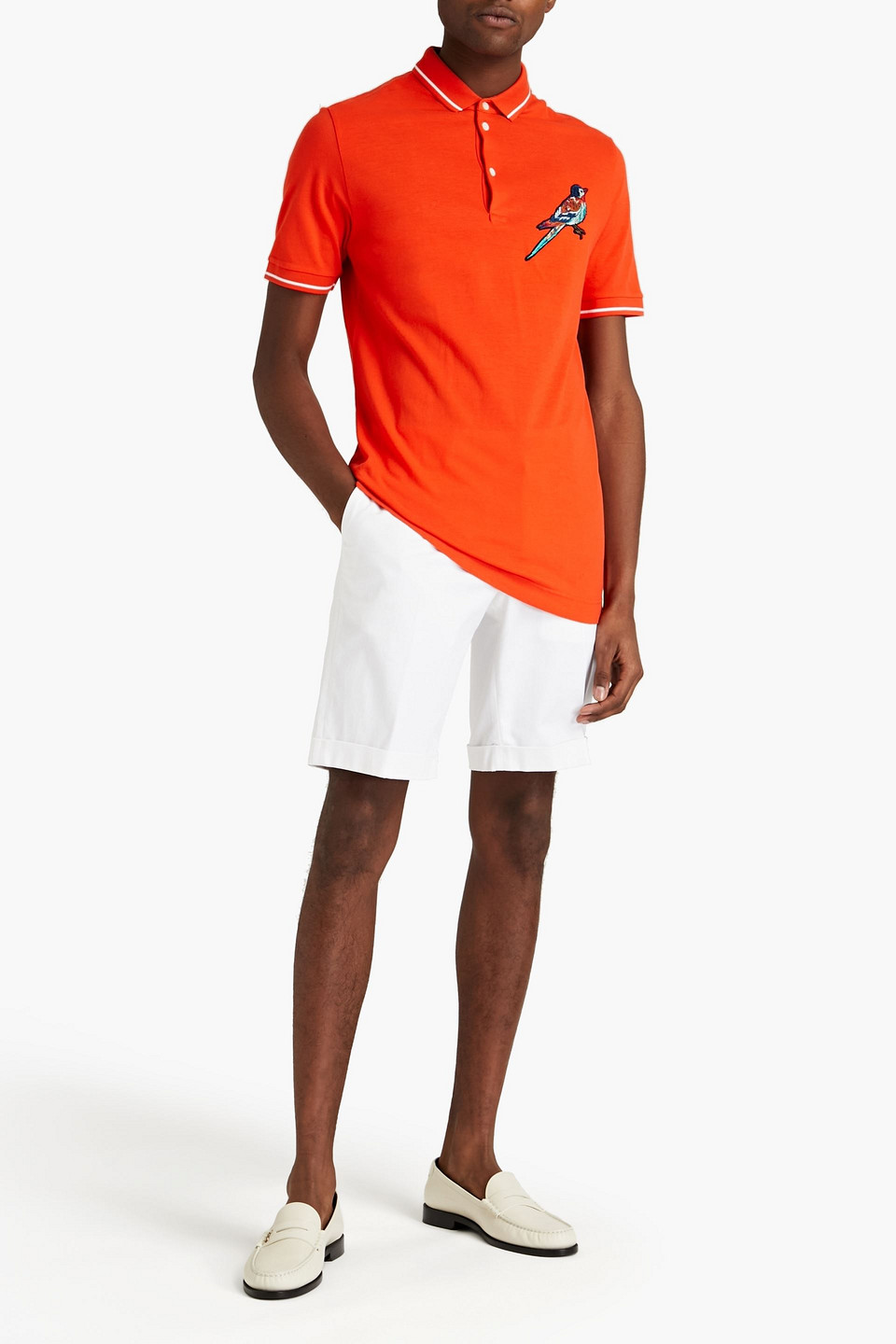 Dolce & Gabbana Man Embroidered Cotton-piqué Polo Shirt In Orange