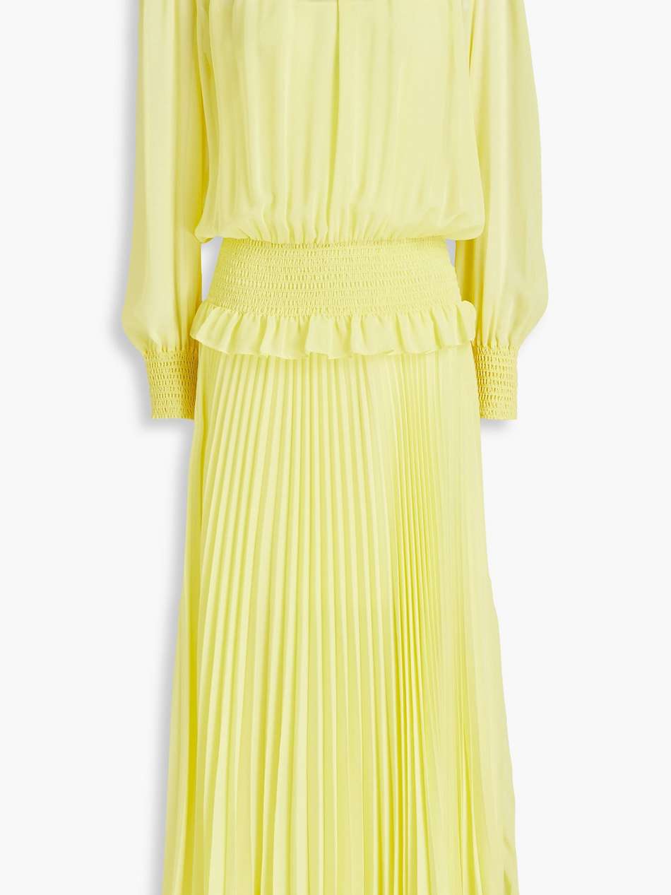 shirred pleated georgette maxi dress