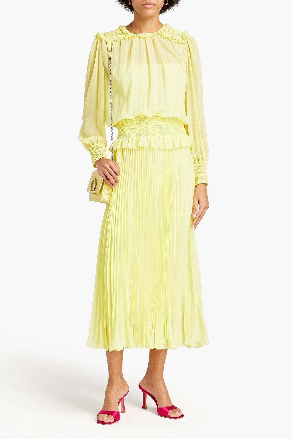 REDVALENTINO Shirred pleated georgette maxi dress