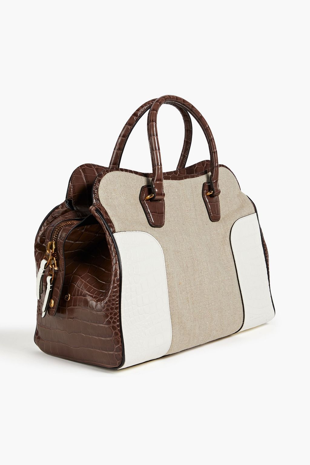 TOD'S Croc-effect leather-paneled canvas tote