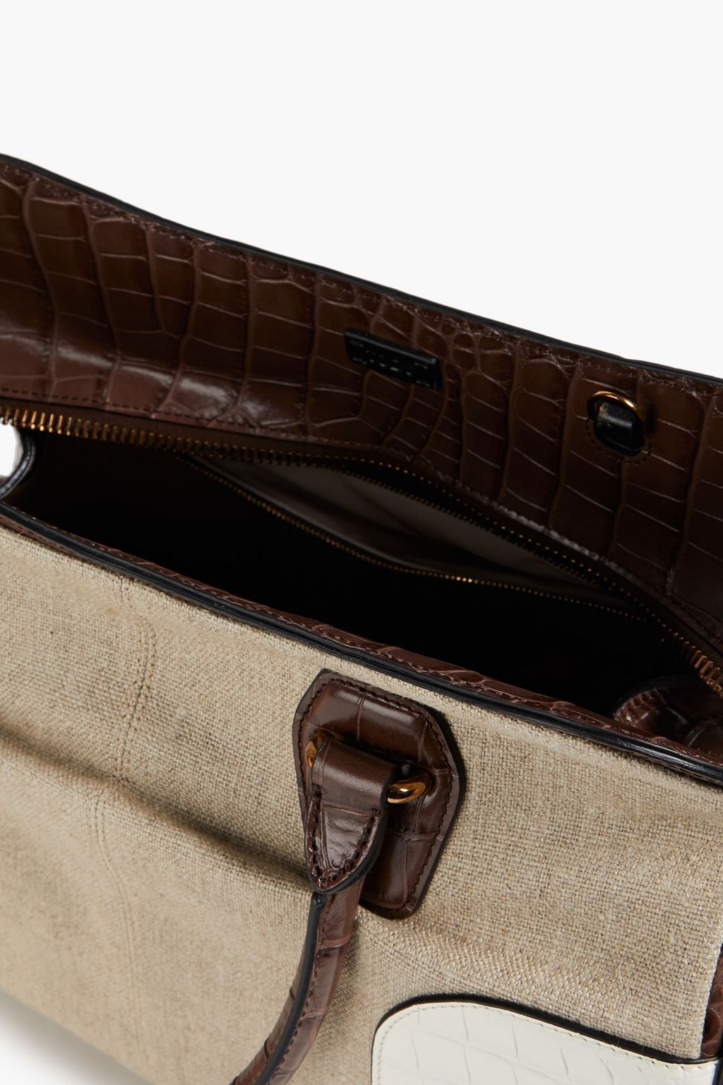 TOD'S Croc-effect leather-paneled canvas tote