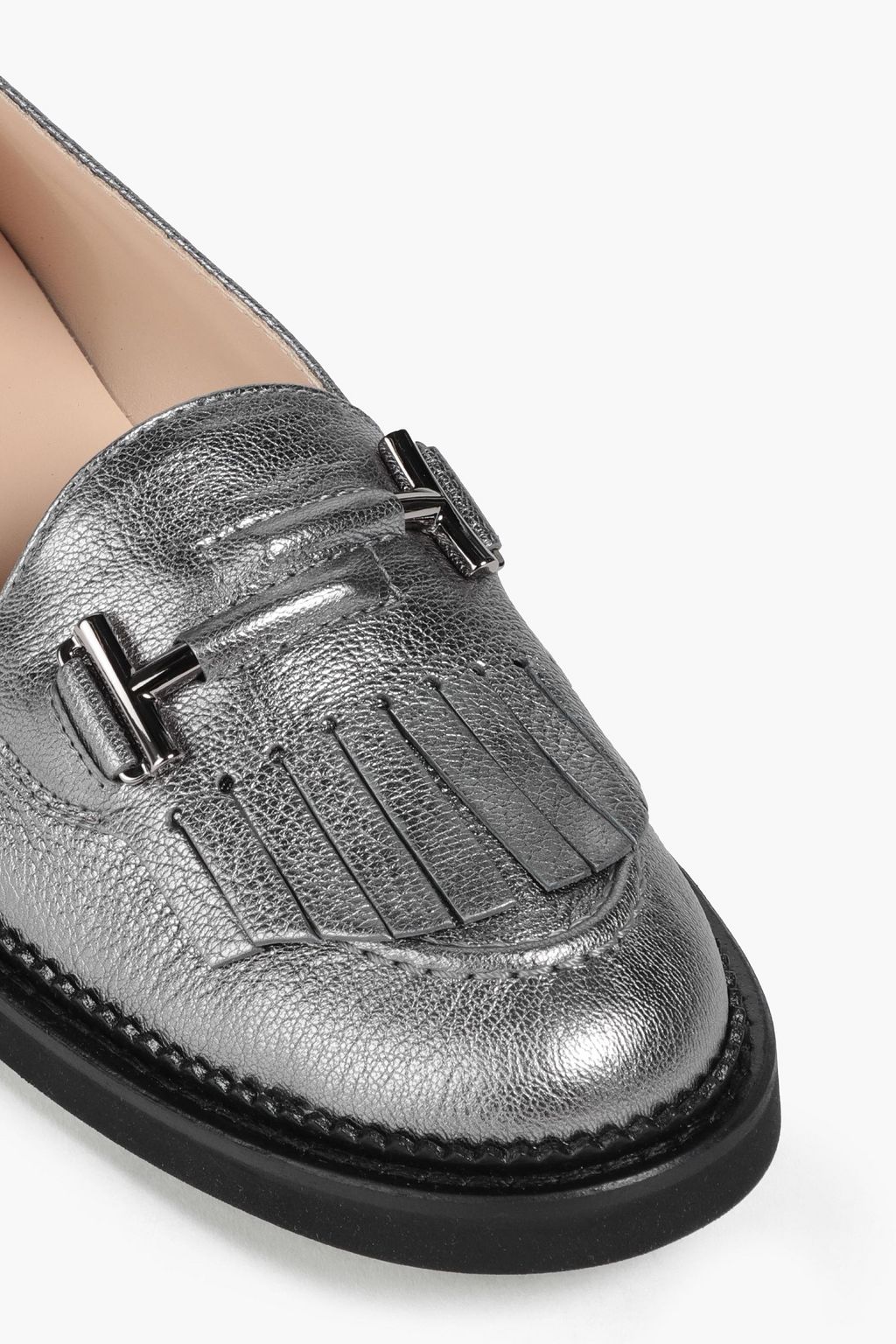 TOD'S Fringed metallic textured-leather loafers