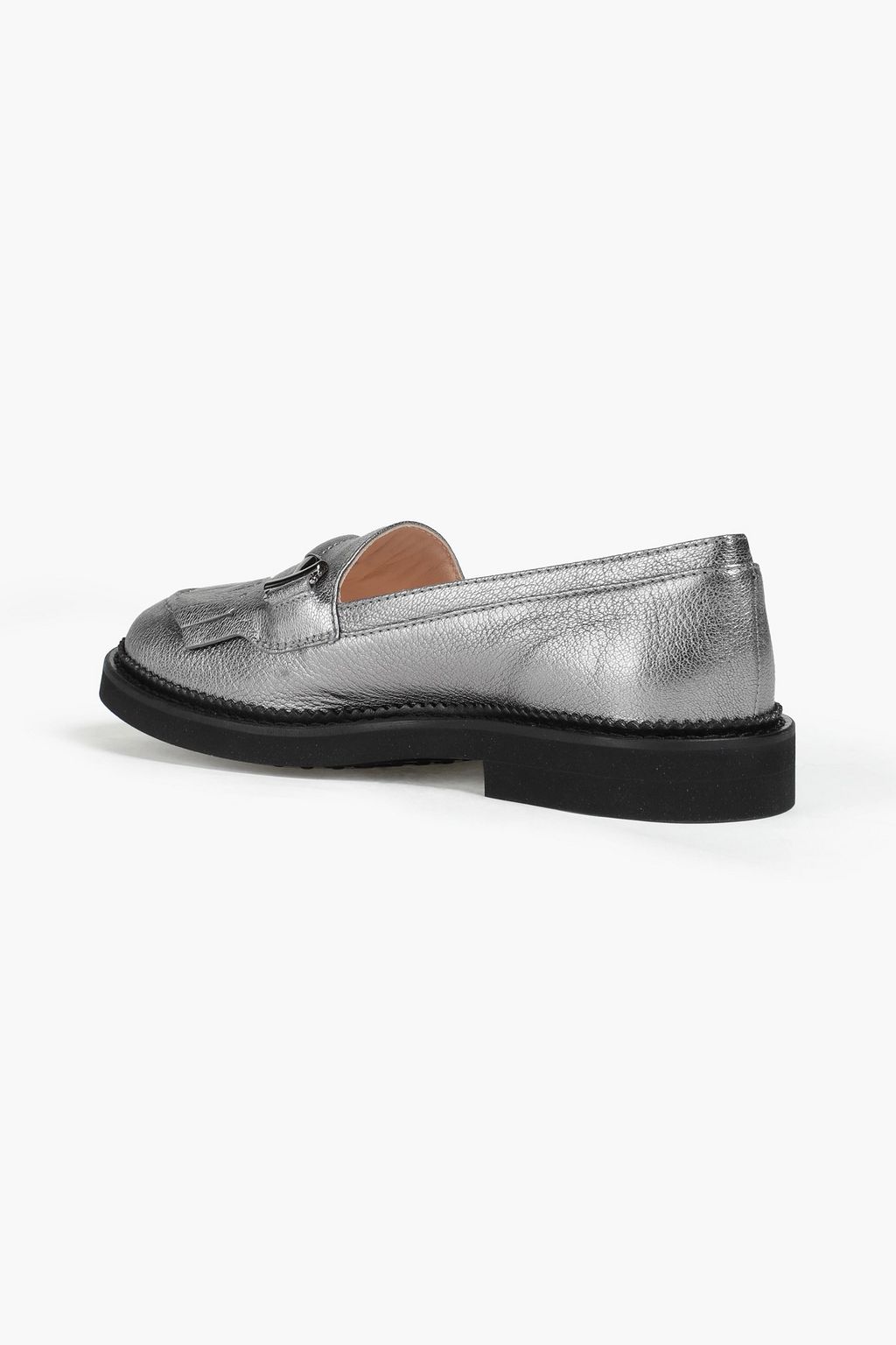 TOD'S Fringed metallic textured-leather loafers