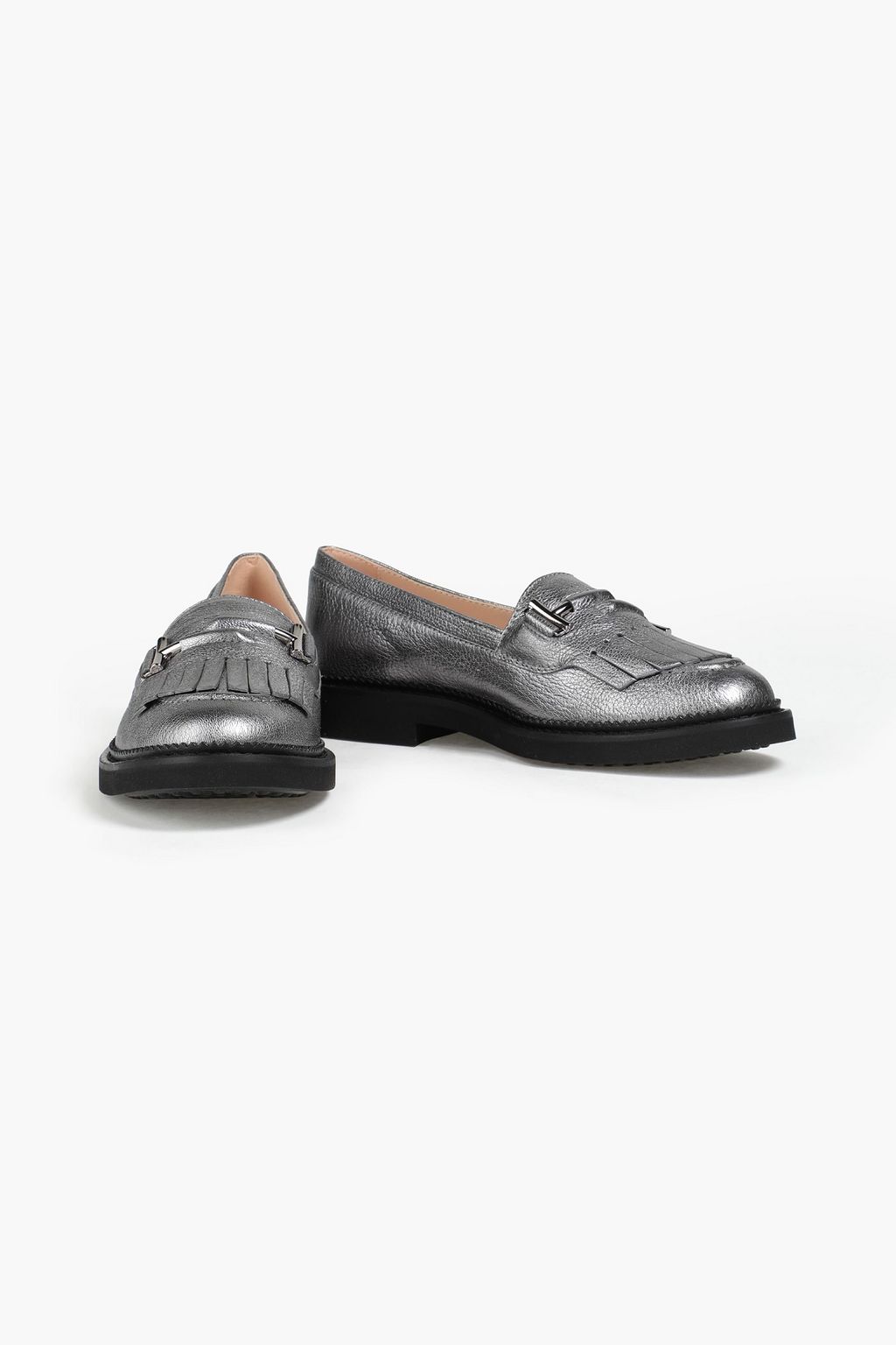 TOD'S Fringed metallic textured-leather loafers