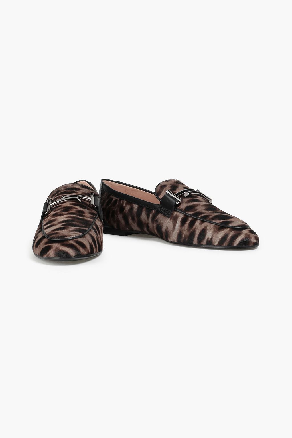 TOD'S Double T leopard-print calf hair loafers
