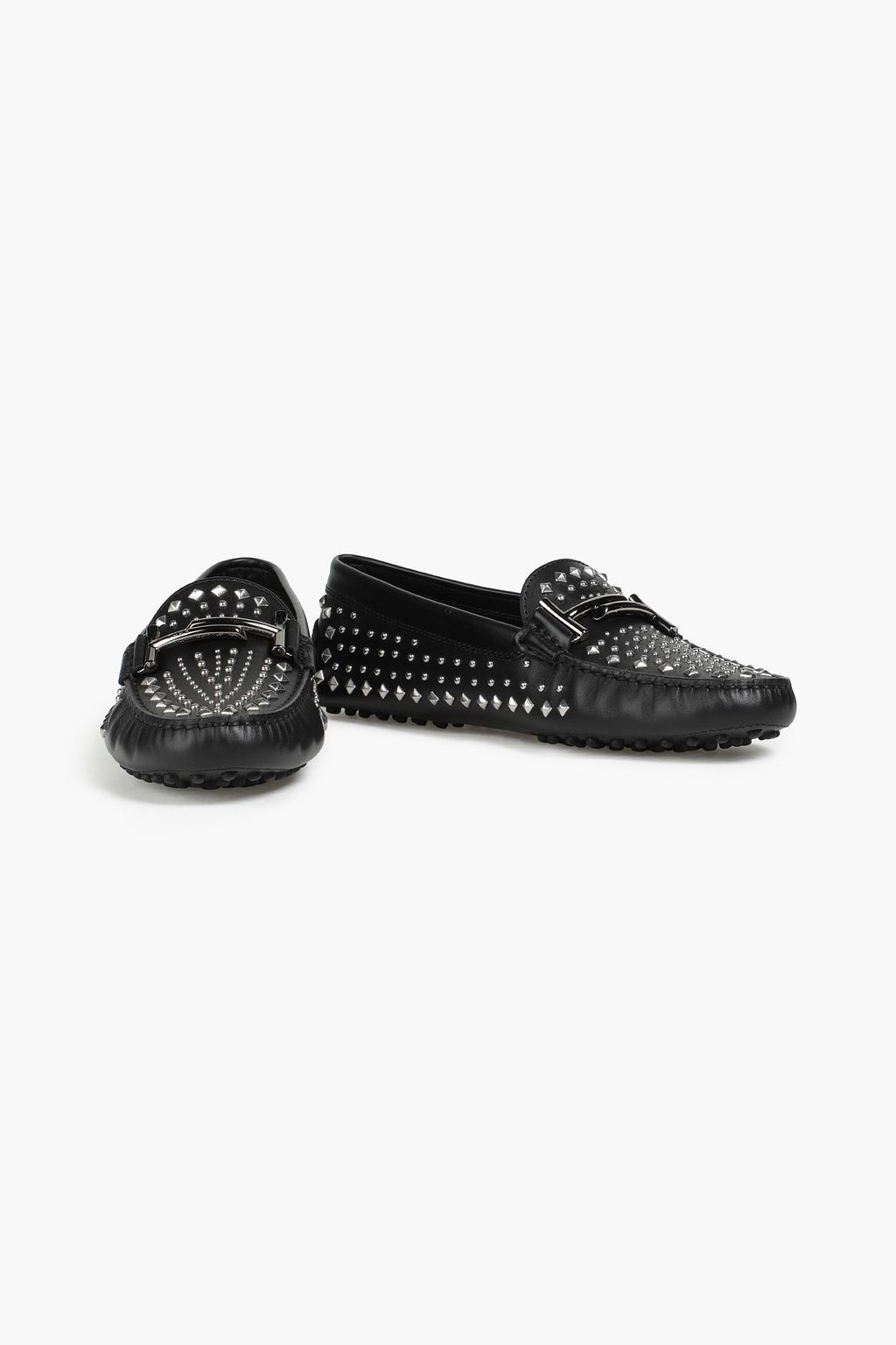 TOD'S حذاء لوفر «دوبل تي» من الجلد مزين بقطع معدنية