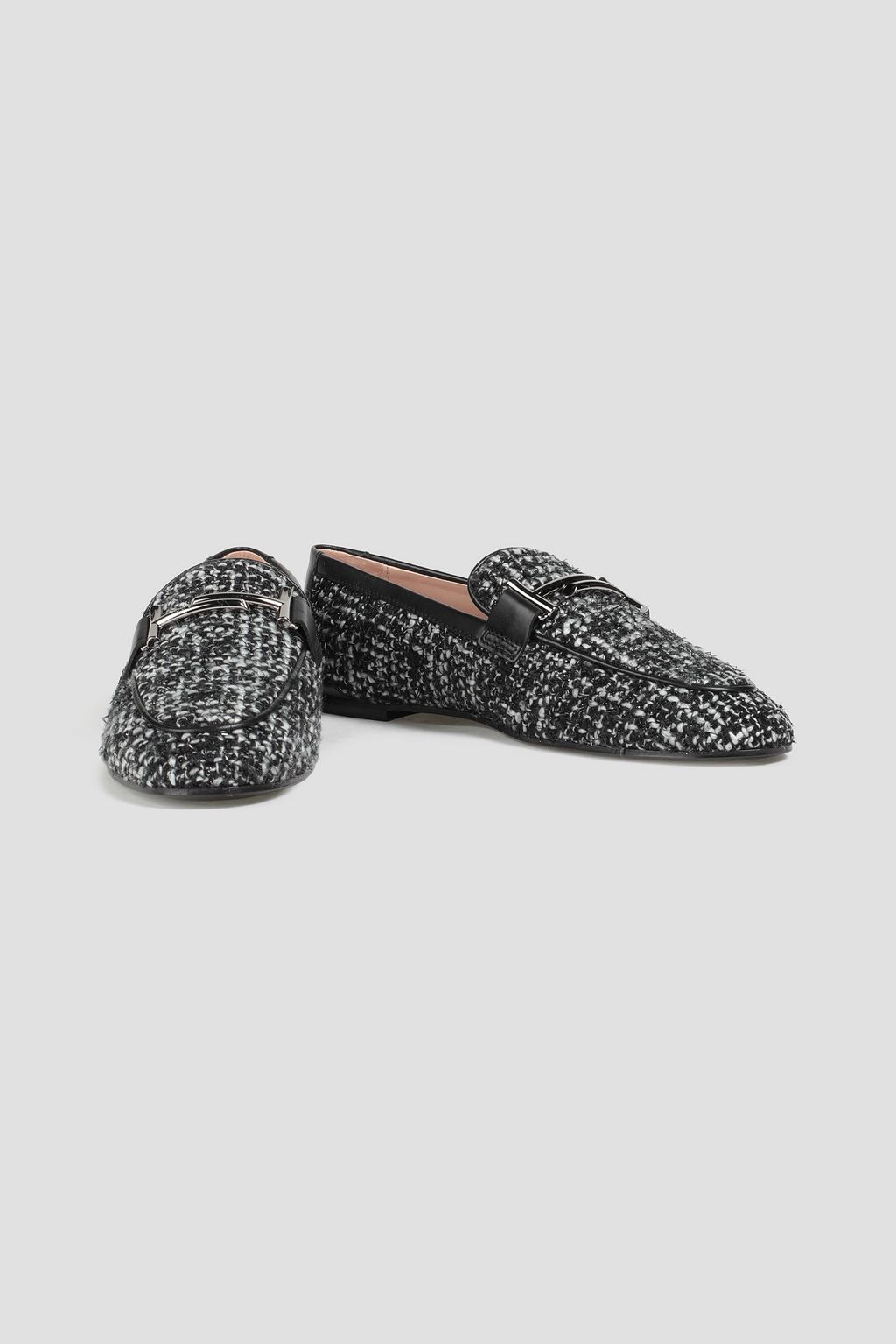 TOD'S Leather-trimmed tweed loafers