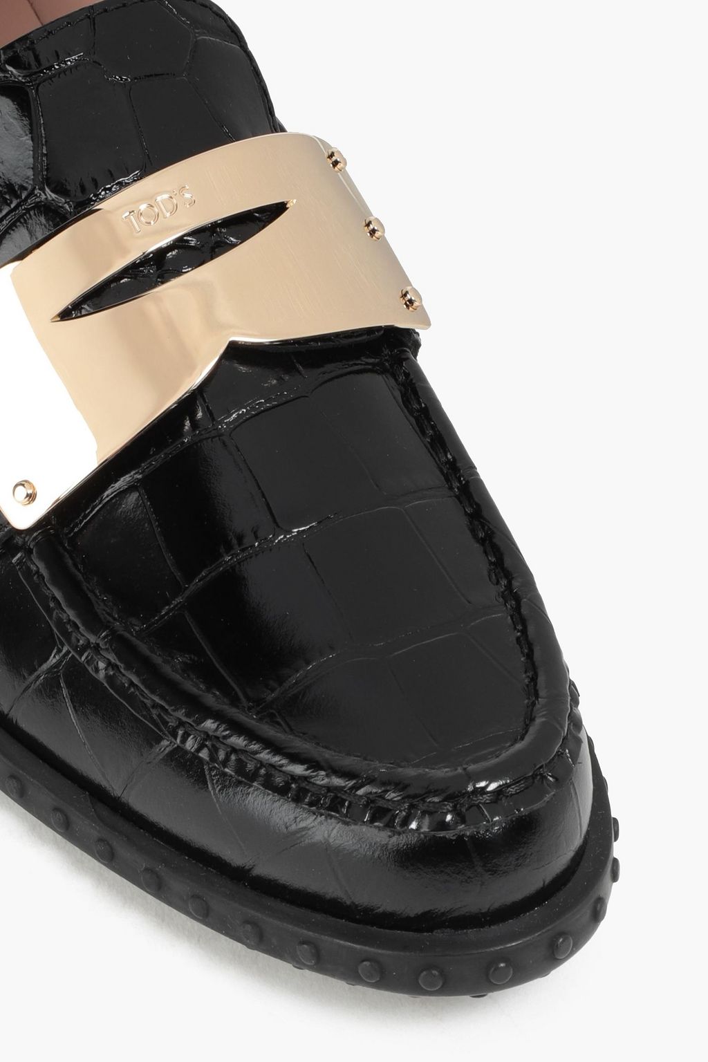 TOD'S Embellished croc-effect leather loafers