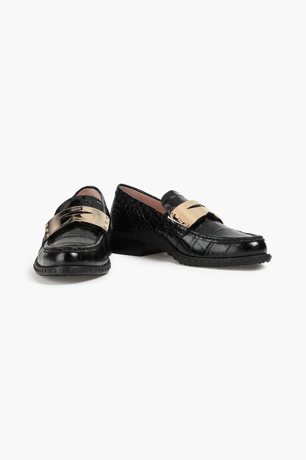 TOD'S Embellished croc-effect leather loafers