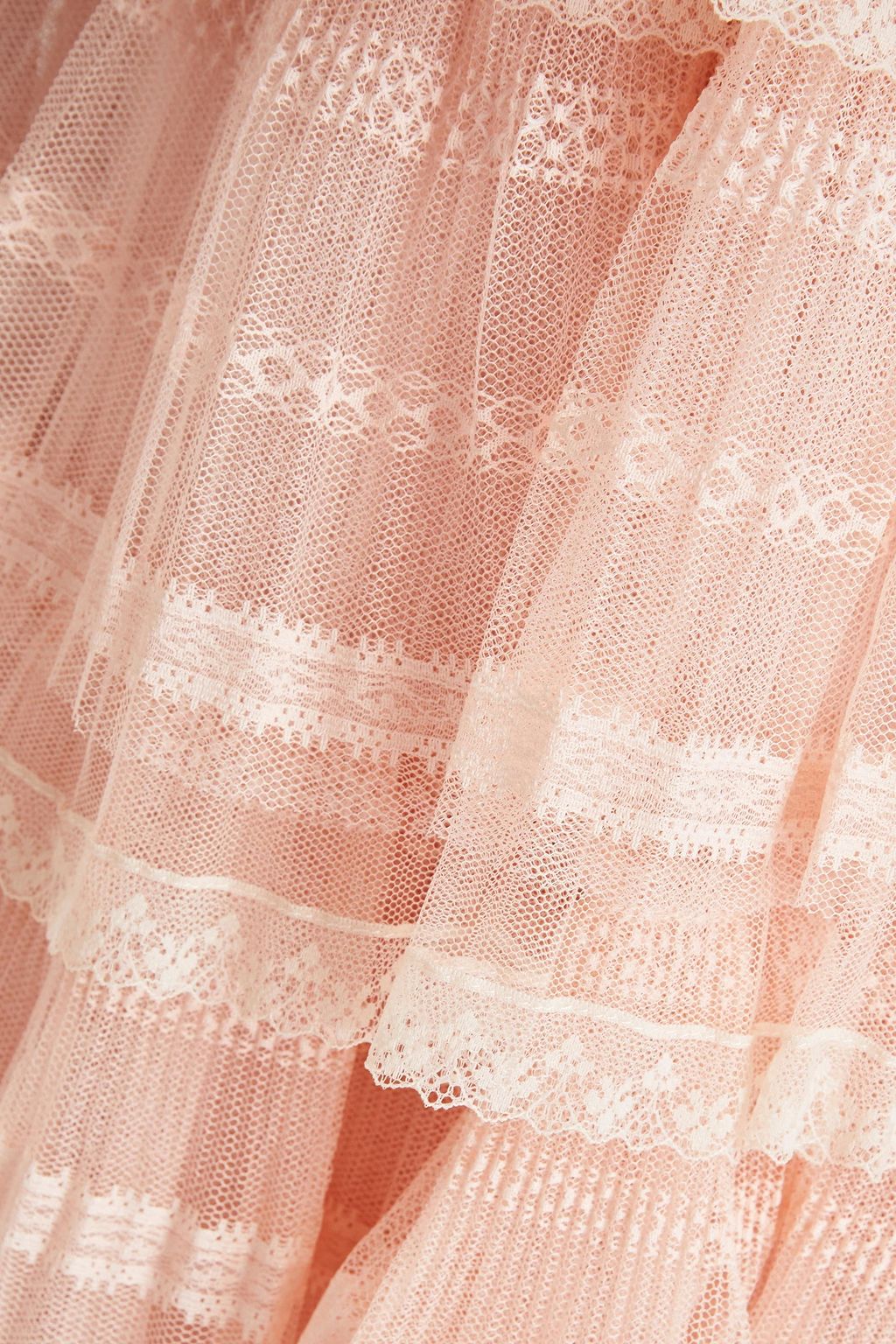 REDVALENTINO Tiered lace-trimmed tulle midi dress