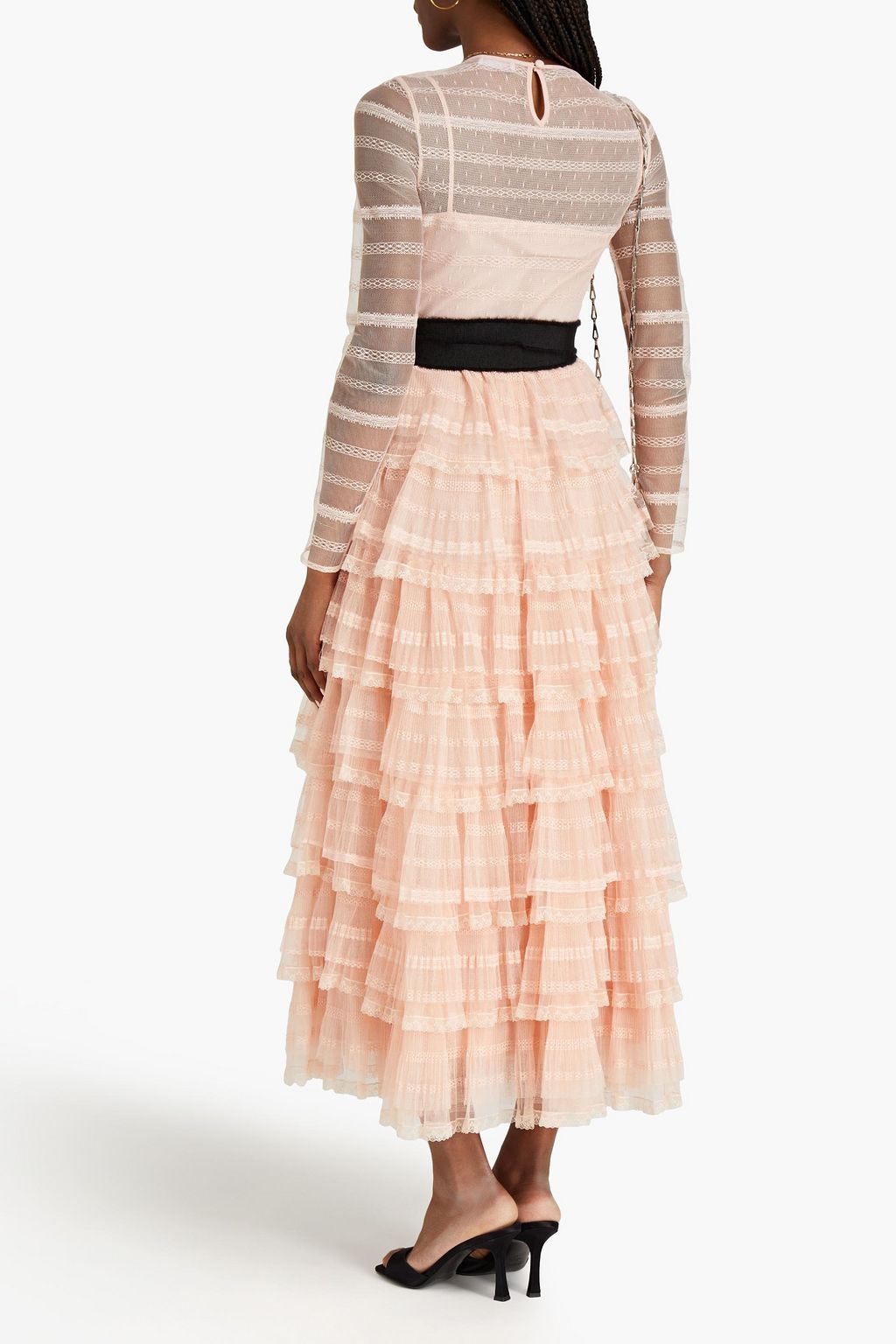 REDVALENTINO Tiered lace-trimmed tulle midi dress