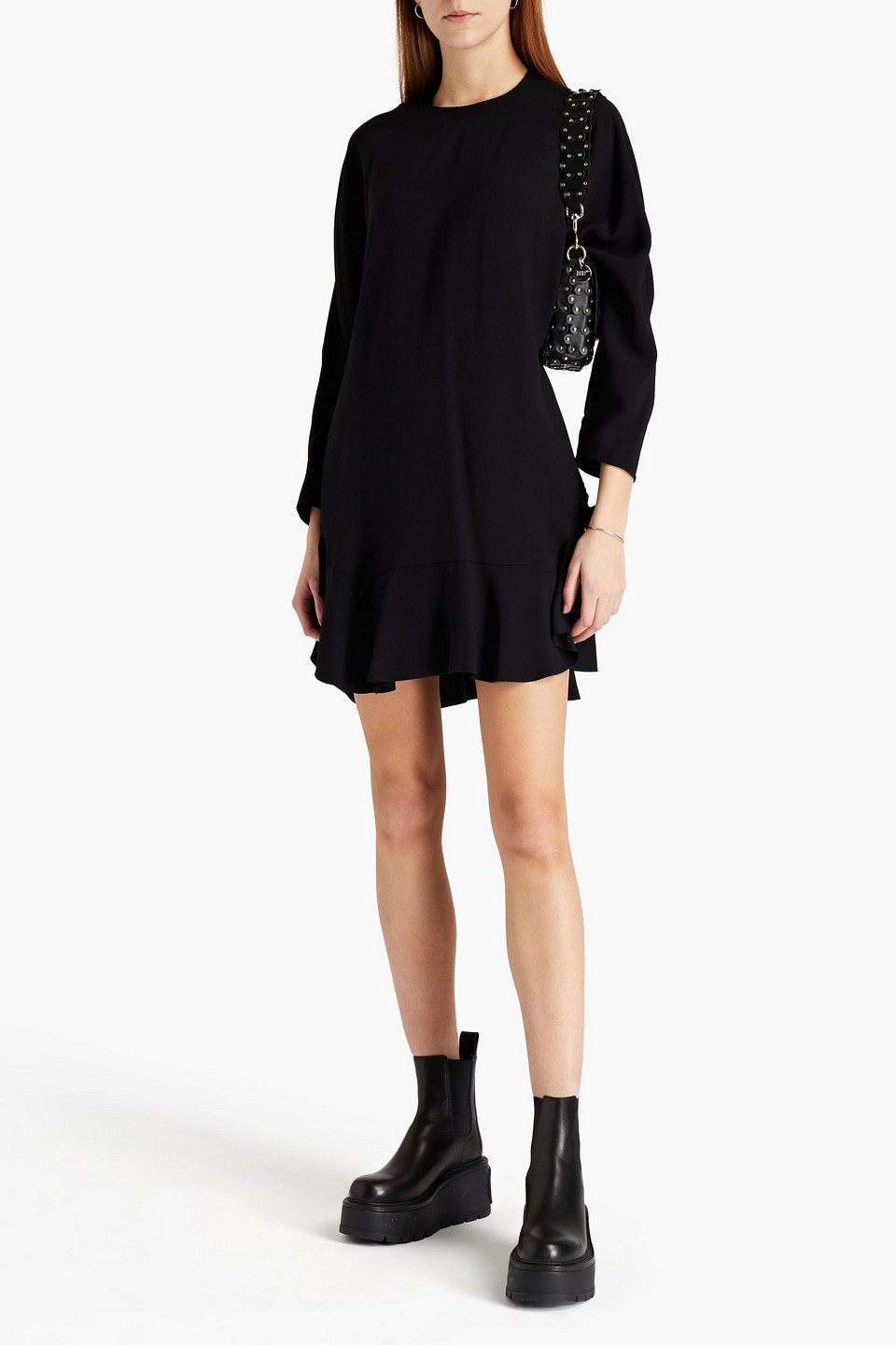 Red Valentino Ruffled Crepe Mini Dress In Black