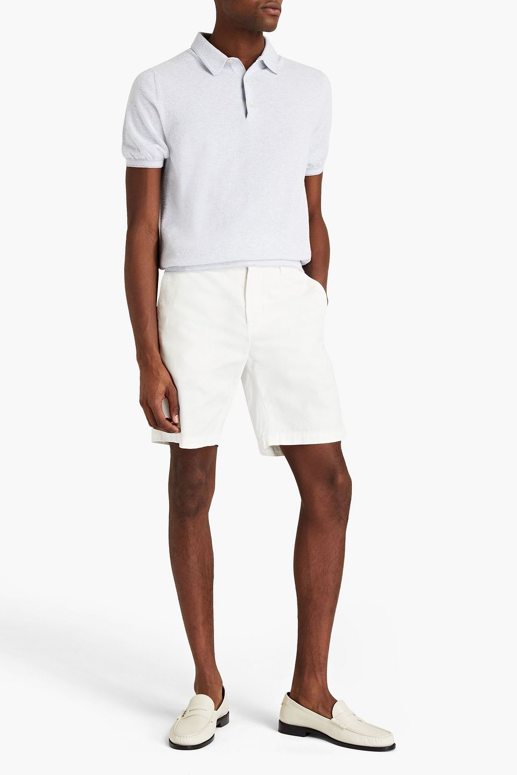 CANALI Bouclé-knit wool and cotton-blend polo shirt