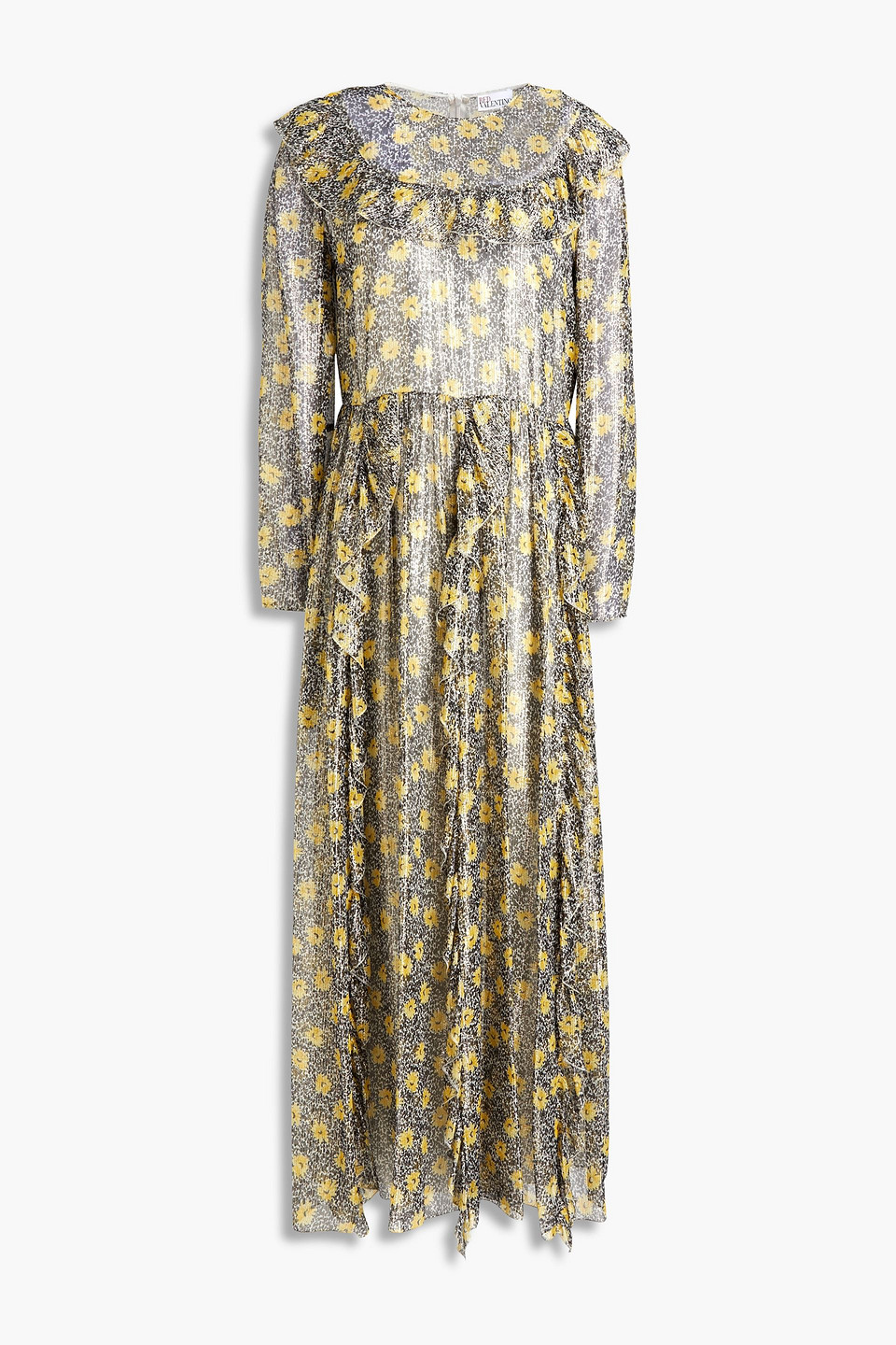 Redvalentino Woman Ruffled Printed Silk-blend Jacquard Maxi Dress Yellow Size 44