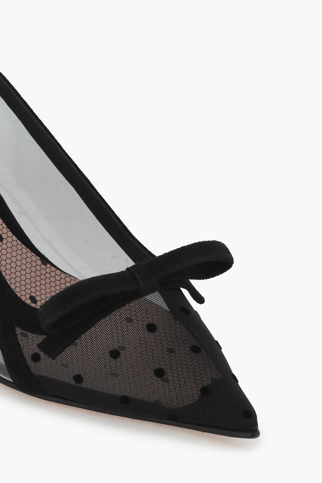 RED(V) PVC, suede and point d'esprit slingback pumps