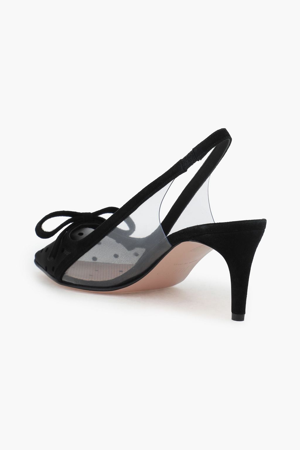 RED(V) PVC, suede and point d'esprit slingback pumps