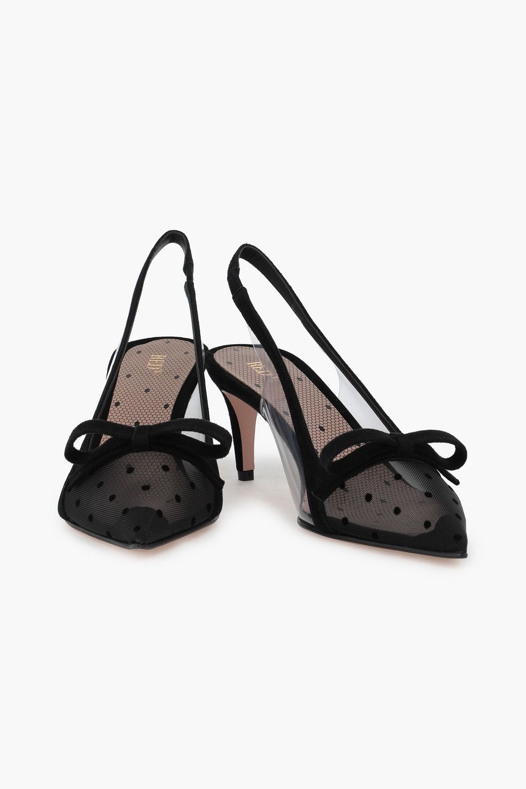 RED(V) PVC, suede and point d'esprit slingback pumps